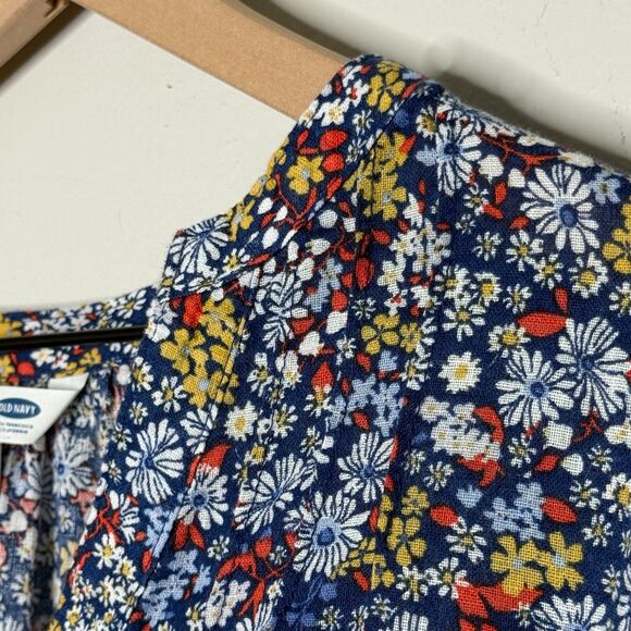 Old Navy Womens Popover Tunic Top XL Blue Red Floral Linen Sheer Vacation Spring - Picture 10 of 11